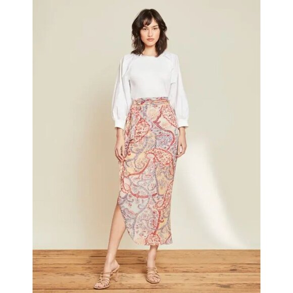 Veronica Beard Kaydence Paisley Silk Midi Skirt Multi  Ruffle Sheer 00 - Picture 2 of 16